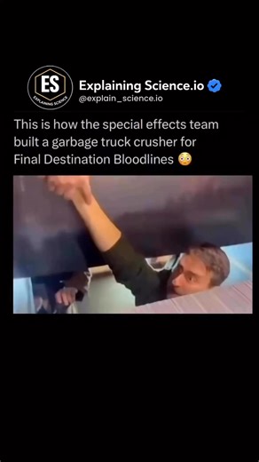 SCIENCE | FACT | KNOWLEDGE on Instagram: "“Behind every terrifying scene in films like Final Destination: Bloodlines, there’s meticulous engineering and creativity at work. The special effects team built a fully functional garbage truck crusher using hydraulics, reinforced frames, and controlled mechanisms to safely simulate crushing action on set. Every component is designed to handle massive force while keeping the crew safe, blending principles of mechanical engineering, physics, and cinemati