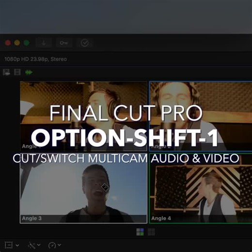 Final Cut Pro Support by Jared on Instagram: "Option-Shift-1 | Cut or Switch Multicam Audio and Video | During multicam editing use this Final Cut Pro shortcut to quickly turn on audio+video mode for cutting and switching⁠ ⁠ ��More at AnAwesomeGuide.com/FinalCut⁠ ⁠ ��#DailyShortcut #TipOfTheDay #FinalCutPro #FCP11 #Apple #VideoEditingTips #EditingTips #FilmEditing #VideoEditing #FCP11Shortcuts #LearnSomethingNew #VideoEditor #CreativeEditing #PostProduction #FCP11Tutorial #FinalCutTutorial #FCP1