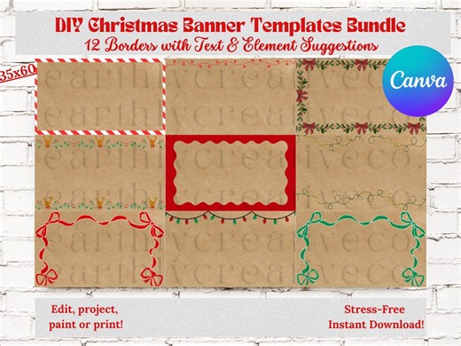 Merry Christmas Banner Border Templates: Editable Canva Holiday Banner Kit (digital Download) - Etsy