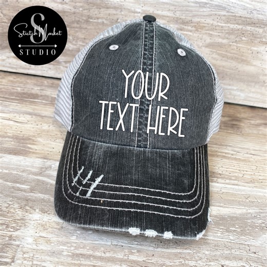Custom Embroidered Hat – Personalized Text Hat, Distressed Meshback Trucker Cap, Custom Name Hat, Adjustable Baseball Hat, Gift for Him Her - Etsy