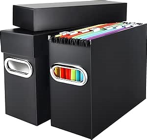 File Organizer Box with Lid, Collapsible Hanging File Folder Storage Boxes for Documents, Portable Filing Organizer for Office, Home, Classroom(Black, 2 Pack)