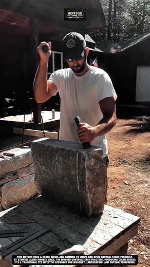 Cutting stone on outdoor worksites using Work tool Stone Chisel and Hammer #tool #worktool