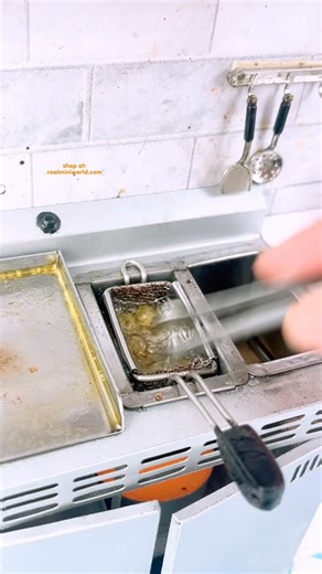 REAL Tiny Food Cooking, Baking, & Art Shop on Instagram: "Things i did when I stressed out 😂 do tiny deep frying 🥲 its just soooo satisfying, bonus I can get small calories 🤣 you too can get this miniature REAL deep fryer and griddle at realminiworld.com ☺️ #miniature #tinyfood #miniaturekitchen #tinylife #tinycooking"