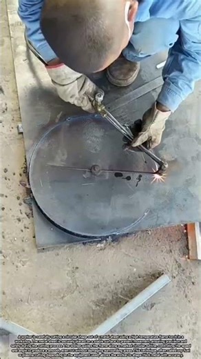 Worker Precisely Cutting Circular Shapes from Metal Sheets Using High Temperature Flame Torch