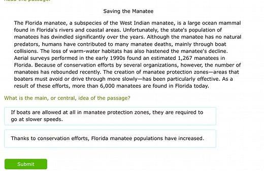 Saving the Manatee The Florida manatee, a subspecies of the Wes... | Filo