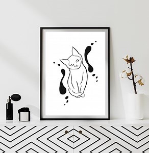 Cat Line Art, Digital Download, Minimalist Wall Art, Cat Art, Living Room Art, Minimalist Cat Outline - Etsy