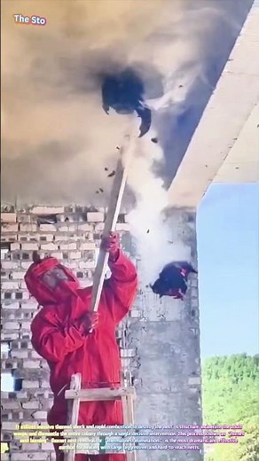 Watch a Firefighter Torch a Massive Wasp Nest from Under a Concrete Overhang! 🔥🐝↓