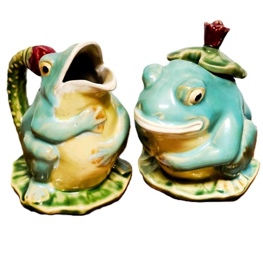 Vintage Frog Sugar & Creamer Set • Henricksen 1990s Stoneware • Frog Lily Pad • Cottagecore - Etsy