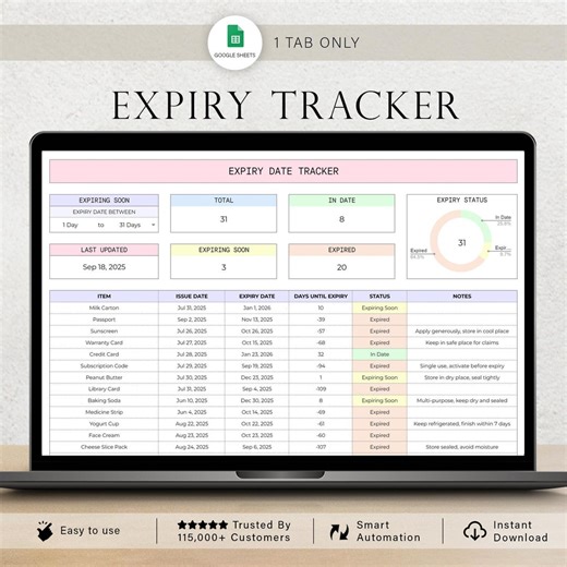 Expiration Date Tracker Spreadsheet Document Expiry Template Subscription Due Date Tracker Membership Renewal Certification Google Sheets - Etsy Australia