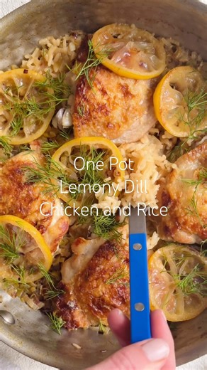 One Pot Lemony Dill Chicken and Rice #dinnerideas #recipe #onepanmeal #chickenthighrecipes