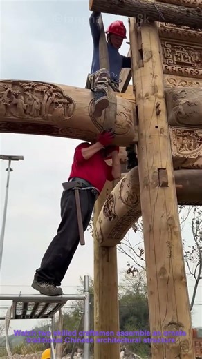 Traditional Chinese Architectural Woodwork Installation | Mortise-and-Tenon Craftsmanship