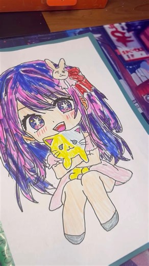 Cute Chibi Ai Hoshino Hugging Her Kitten 🐱 | Oshi no Ko Drawing #aihoshino #oshinoko #chibidrawing