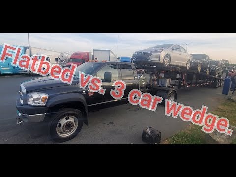 Hotshot trucking. 3 car wedge vs 40ft Flatbed