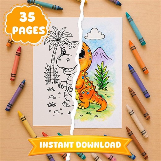 Dinosaur Coloring Pages for Kids, 35 Easy Dino Sheets (PDF Download) - Etsy