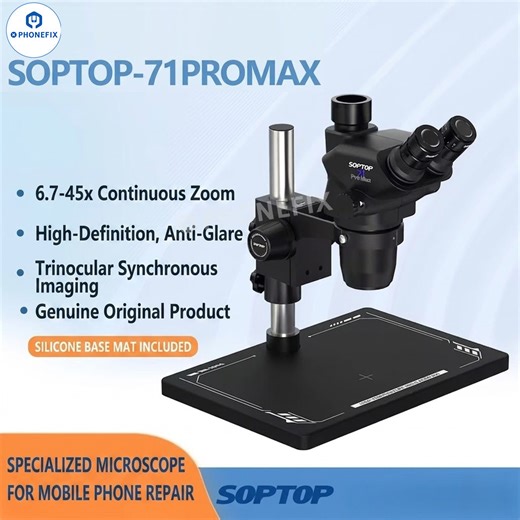 Microscope trinoculaire SOPTOP 71 Pro Max 6.7-45X pour la réparation de téléphones