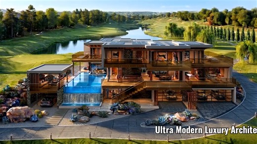 Luxury Modern Home Design: Showroom Garage, Infinity Pool