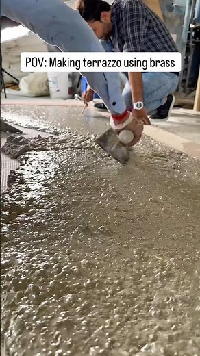 How We Made Terrazzo with Brass | Grey Epoxy Terrazzo with Red and White Stone Aggregates #terrazzo