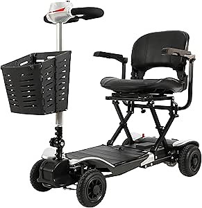 Optimus Automatic Folding Mobility Scooter for Adults & Seniors - 50 lbs, 300 lbs Capacity, 13 Mile Range, Lightweight & Portable Mobility Scooter with Remote Control, Leather Seat - FAA Approved