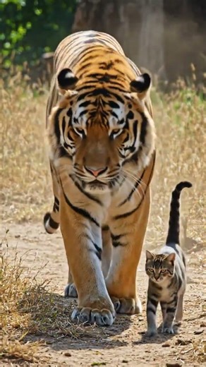 Same walk, different size! Cat vs Tiger shocking moment! #animalshorts #catvsmouse #catcomedy