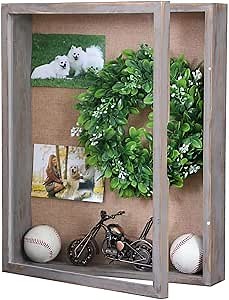 Rustic Grey Shadow Box Frame 16x20, Extra Large Deep Shadow Box with Opening Door, Big Display Case for Wedding Bouquet Memorabilia Keepsakes Photos Tickets Military Postcard