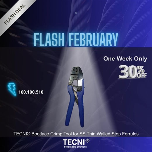 ⚡ Week 3 of Flash February is here! ⚡ This week, we’re featuring a precision tool essential for clean, reliable terminations — the TECNI® Bootlace Crimp Tool. Designed for crimping TECNI® Thin Walled Stainless Steel Stop Ferrules and bootlace ferrules, this tool delivers consistent, professional results with minimal effort. The ergonomic handles and ratchet mechanism reduce hand strain, making it ideal for both workshop and on-site use. 💥 For one week only, save 30% 🎟️ Use code: FLASH30 Suitab