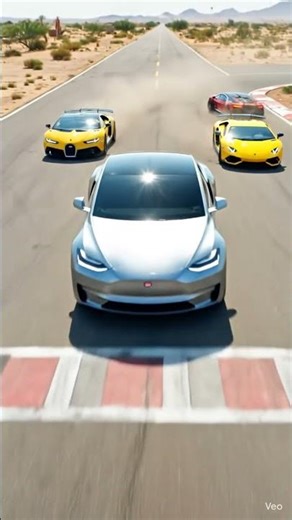 Tesla Cyber Truck vs Bugatti and Lamborghini Race 🥵 #youtubeshorts #viral