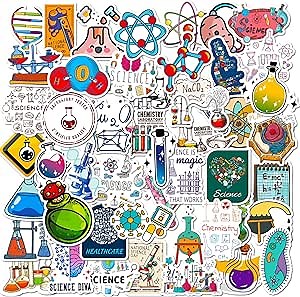 Science Stickers Pack for Kids Teens Students Teachers, 50 Pcs Natural Sciences Laboratory Stickers, Chemistry, High School Students Waterproof Vinyl Decals for Laptop Notebook Science classroom Decor