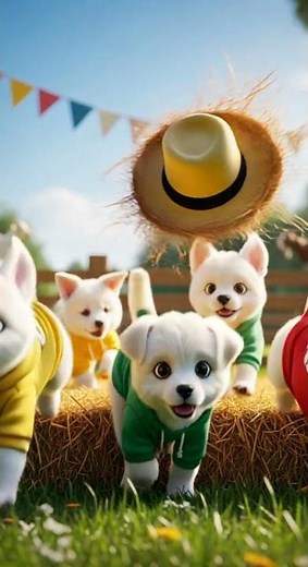 Hay Bale Conga Line—Puppy Edition! Watch the cutest dance moves #puppies #funnydogs #hayride