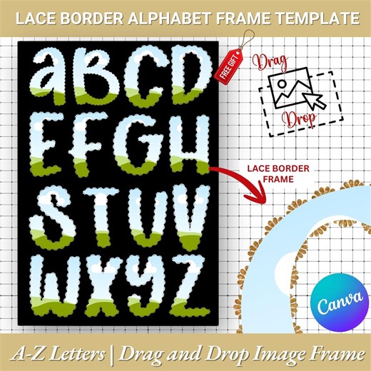 Lace Border Alphabet Frame Template |editable Lace Border Letters |doodle Letters Frame |border Frame Alphabet |lace Alphabet Font Frame - Etsy