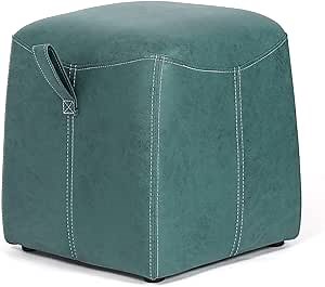 Adeco Small Footstool Ottoman with Handle, Fabric Pouf Footrest with Non-Skid Plastic Legs, Modern Square Step Stool for Living Room Bedroom