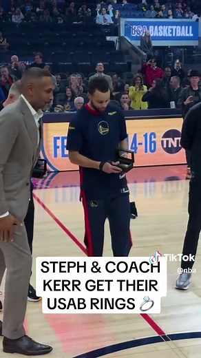Steph Curry and Coach Kerr Receive USAB Championship Rings