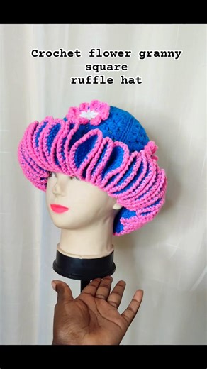 crochet flower granny square ruffle hat tutorial now available#crochet#grannysquare#rufflehat#fyp