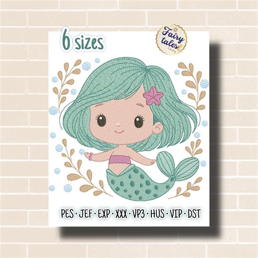 Cute Mermaid Embroidery Design - Baby Machine Embroidery File - PES JEF HUS - 4x4 5x7 6x10 - Instant Download - Nursery Embroidery - Etsy Australia