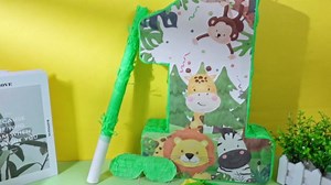 Wild One Piñata Number 1 Pull String Mini Piñata with Blindfold Bat Confetti Wild One 1st Birthday Party Decorations Safari Jungle Party Supplies 16.1 x 10.9 x 2.76 Inch