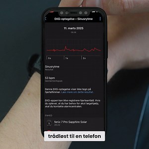 OPDATERING - Kæmpe nyhed - EKG-måling i dit Garmin ur! ⌚️ Nu tilgængelig på endnu flere ure! En funktion som har været efterspurgt meget længe, er nu endelig tilgængelig i Danmark! 🙌 Med den nyeste software opdatering kan dit ur nu lave et EKG-hjertekardiogram, hvis du har et af følgende ure 👇 ⌚ Garmin Fenix 8 ⌚ Garmin Enduro 3 ⌚ Garmin Venu 3 ⌚ Garmin Epix 2 PRO ⌚ Garmin Fenix 7 PRO ⌚ Garmin Tactix 7 & 8 EKG-målingen tager 30 sekunder at gennemføre, og giver dig et detaljeret hjertekardiogram