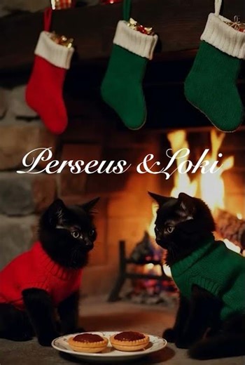 Cozy Christmas Kittens 🎄❄️ Loki & Perseus in Festive Jumpers Enjoy Mince Pies Cute Black Cats