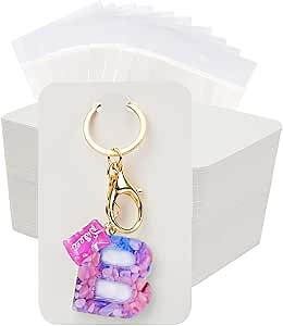120 Set Keychain Display Card with Self-Sealing Bags, Keychain Packaging Keyring Jewelry Holder Display (White 2.7x4.7inch)