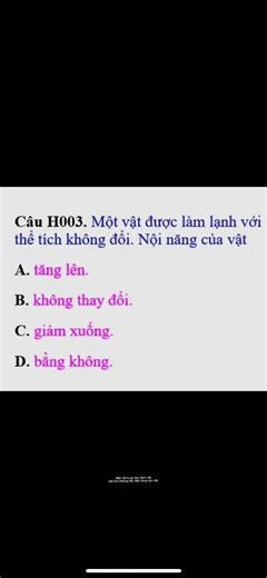 Trắc nghiệm Vật lí 12 - Nội năng, định luật I của nhiệt động lực học - H3