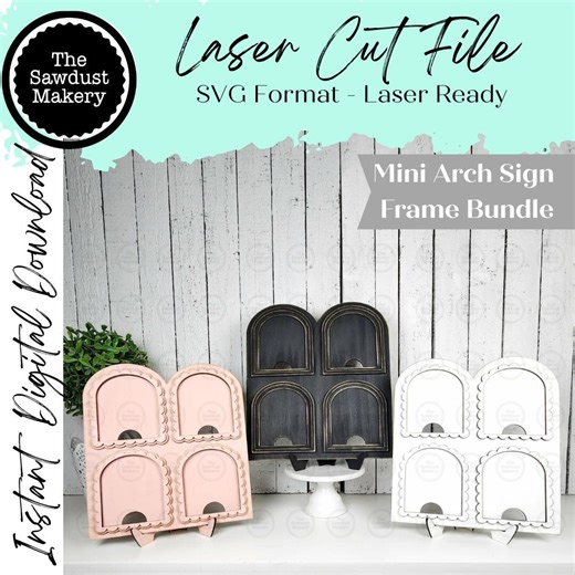 Mini Arch Quad Window Interchangeable Frame Sign Holder | Mini Arch Boho Frame | Scallop Arched Frame Laser Cut File - Etsy