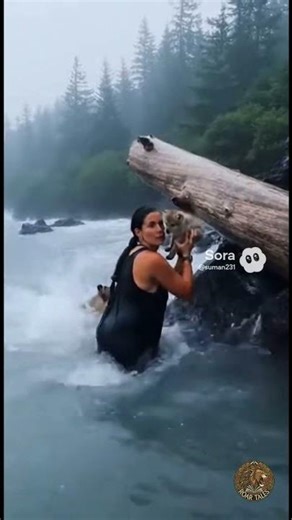 Woman Rescues Wolf Pup From River