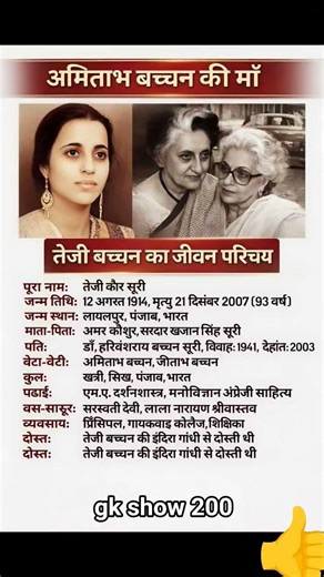 तेजी बच्चन और अमिताभ बच्चन का जीवन परिचय!#gk #viralshorts