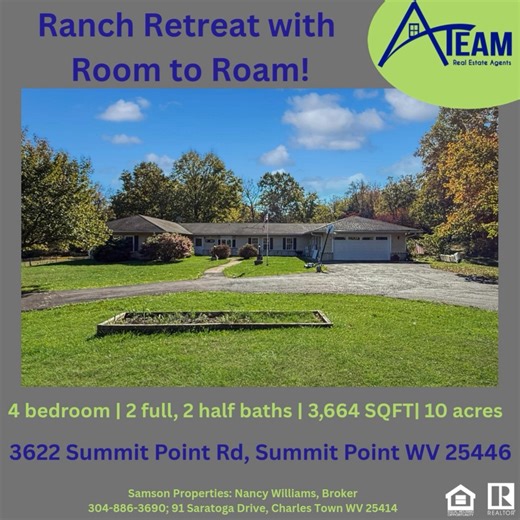 Welcome to your private country retreat—where charm, comfort, and nature come together. This 3,664 sq. ft. ranch-style home features 4 bedrooms, 2 full and 2 half baths, and all main-level living. The spacious kitchen with granite counters and island opens to warm, inviting living spaces highlighted by a brick fireplace and built-ins. Enjoy extra space in the large recreation room with wood stove—perfect for gatherings. Outside, relax by the above-ground pool or entertain on dual patios surround