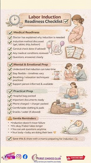 Labor Induction Readiness Checklist ⏱️🤰Induction planned? Don’t panic — be prepared 💛Save this!