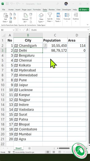 Excel Ka Hidden Feature 😲 Country Se Population Auto #shorts #excel