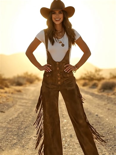 Faux Suede dungaree overalls fringed western cowgirl style for women #cowgirl #dungarees #womensfashion #foryoupage❤️❤️ #tiktokmademebuylt
