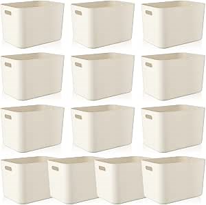 Zopeal Plastic Storage Bins 10 Pcs White Pantry Organizer Bins Small Baskets Storage Containers for Home Kitchen (14 x 10.5 x 9.5 Inch)
