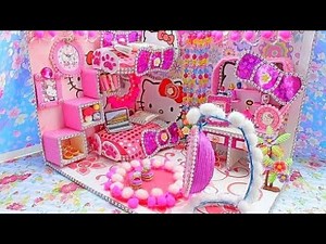 3 DIY Miniature Dollhouse Bedroom Hello Kitty Room Decor. Happy DIY.
