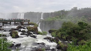 Tourists at Iguazu Falls on the border of Brazil and Argentina