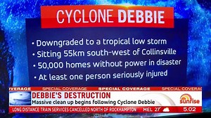 Cyclone Debbie Latest: Downgraded to a tropical low storm. 50,000 homes without power. | Sunrise