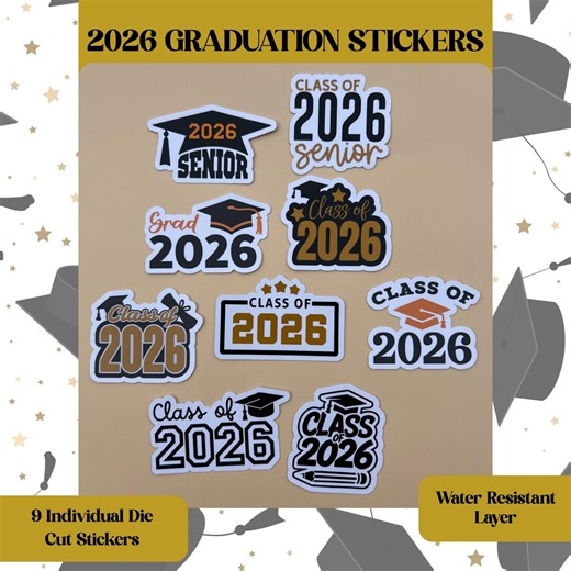 Graduation Sticker Set Senior 2026 Class Decoration Cap and Gown Grad Gift Party Favor Pack Die Cut Black White and Gold Sticker Keepsake - Etsy